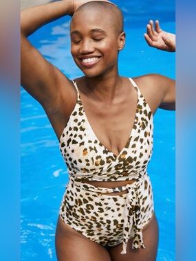 Aerie Leopard Wrap One Piece Swimsuit